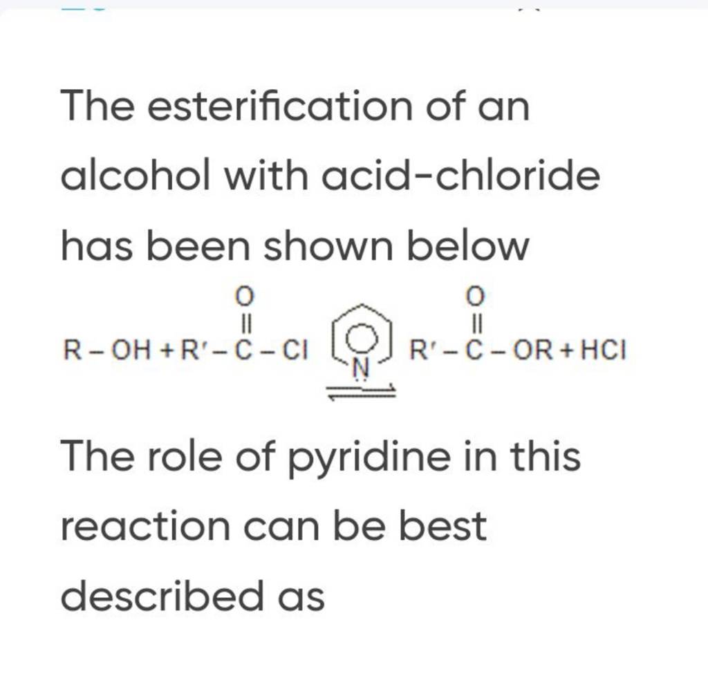 The esterification of an alcohol with acidchloride has been shown below