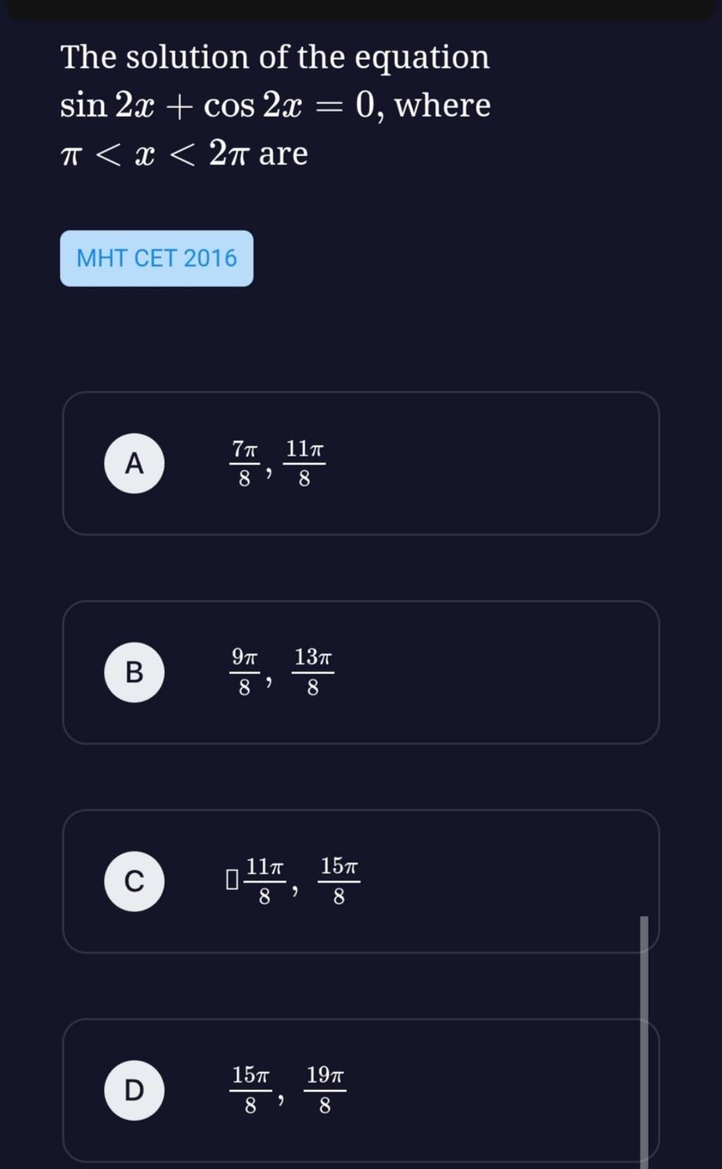 the-solution-of-the-equation-sin2x-cos2x-0-where