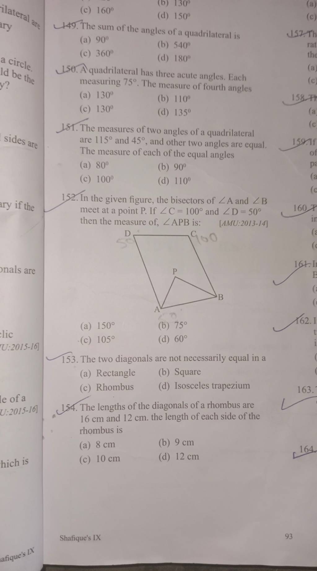 In the given figure, the bisectors of ∠A and ∠B meet at point P. If ∠C=10..