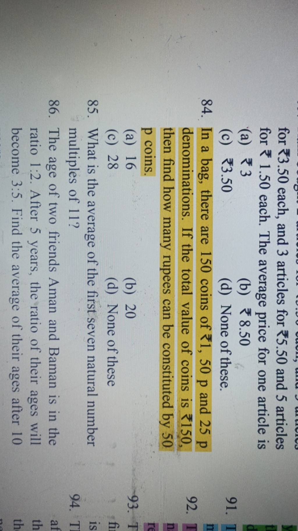 In a bag, there are 150 coins of ₹1,50p and 25p denominations. If the tot..