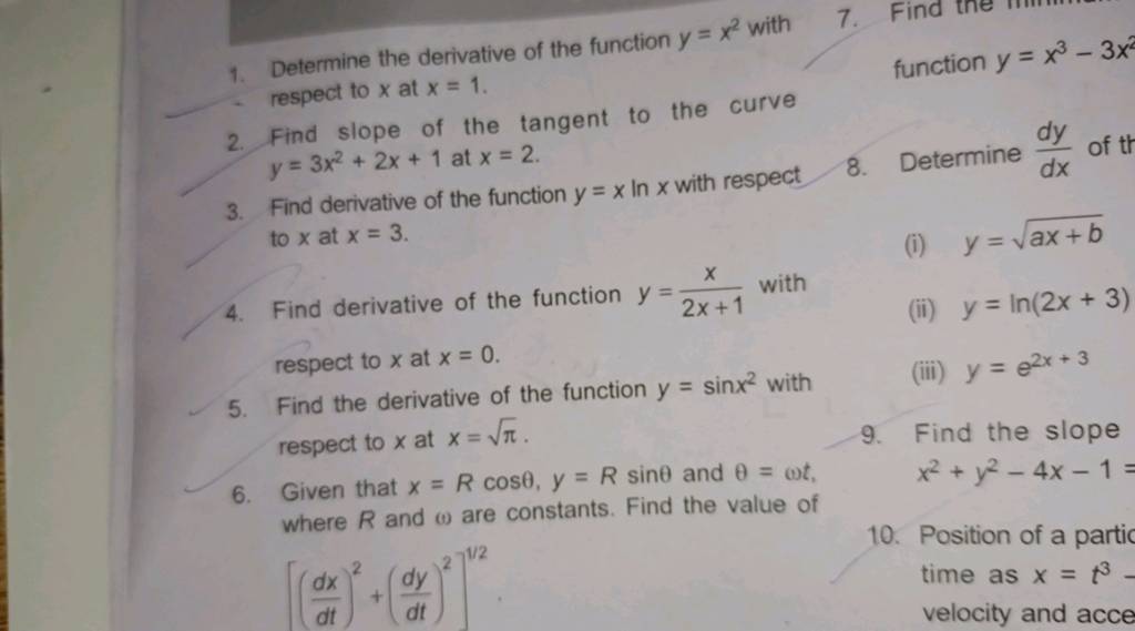 1 Determine The Derivative Of The Function Y X2 With Function Y X3−3x2 Y