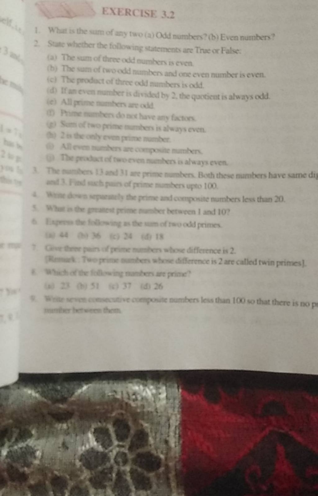 EXERCISE 3.2 1. What Is The Sum Of Any Two (a) Odd Numbers? (b) Even Numb..