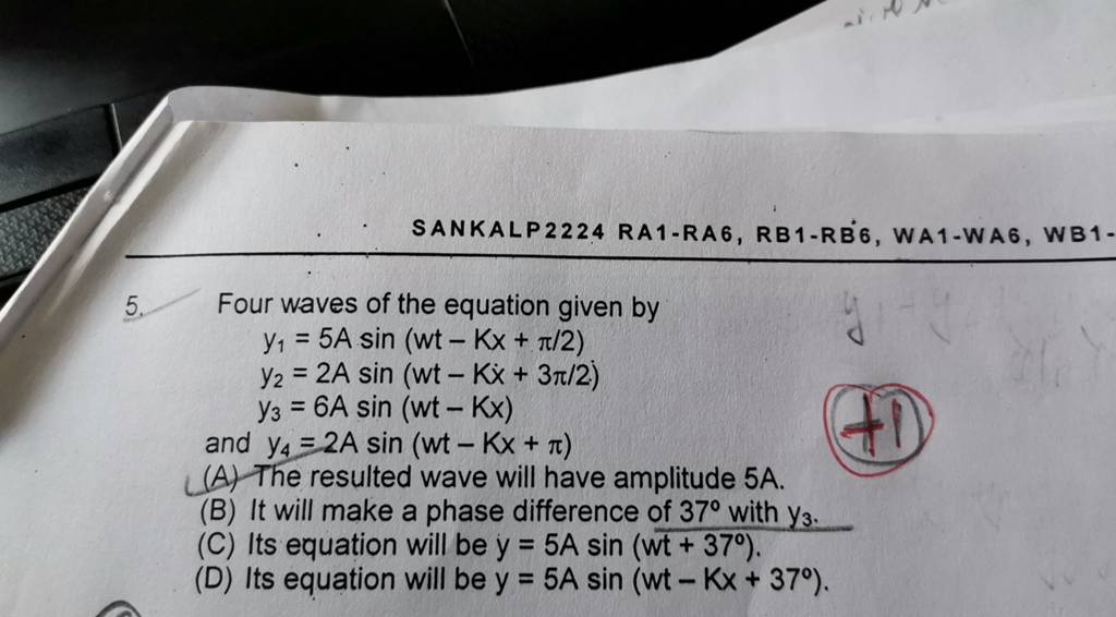 Four Waves Of The Equation Given By Y1 Y2 Y3 And Y4 5asin Wt−kx π 2 2