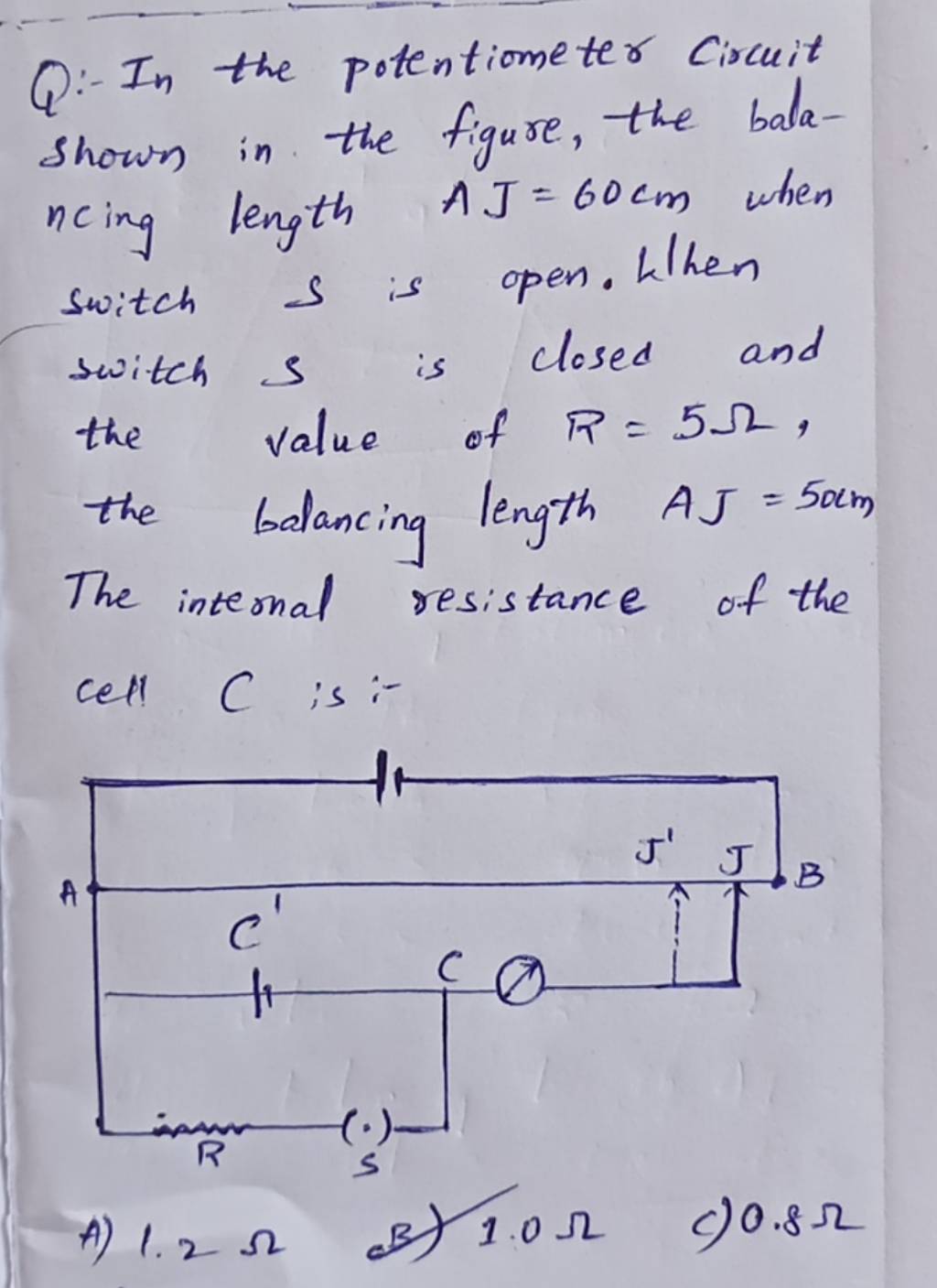 Q In the potentiometer Circuit shown in the figure, the balancing lengt..