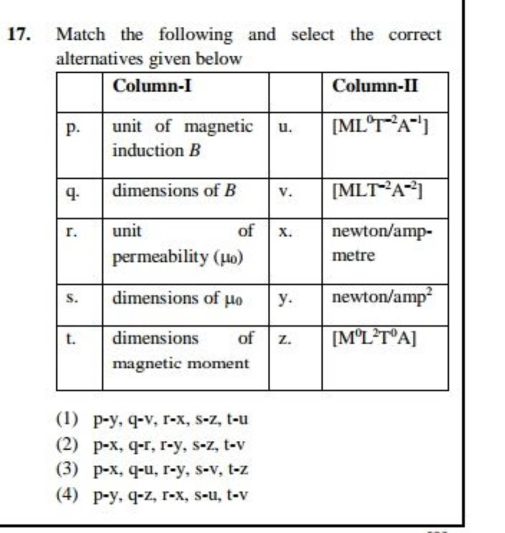 Match The Following And Select The Correct Alternatives Given Below Colum..