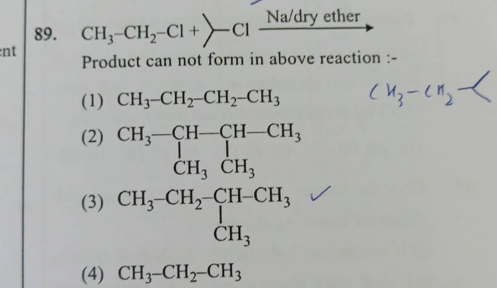ch3-ch2-cl-cl-na-dry-ether-product-can-not-form-in-above-reaction