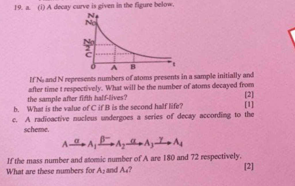 19. a. (i) A decay curve is given in the figure below. If N0 and N repre..