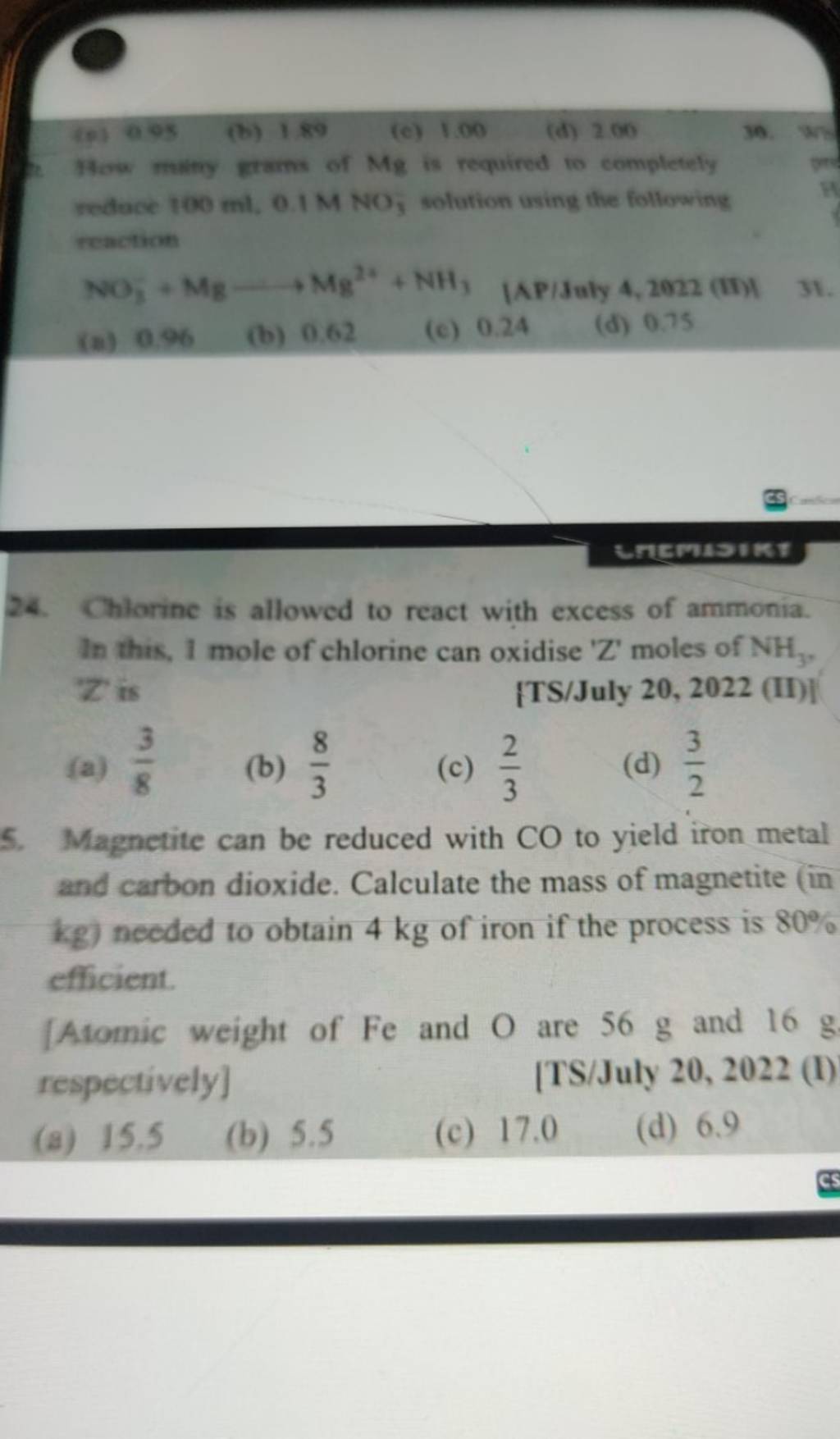 Chlorine is allowed to react with excess of ammonia. In this, 1 mole of c..