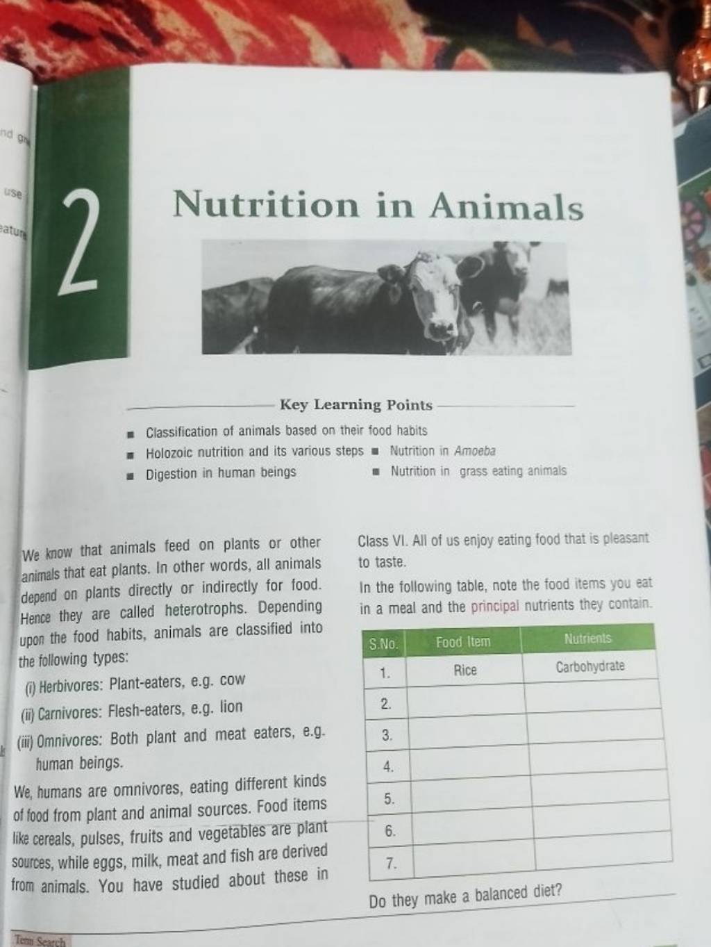 case study based question on nutrition in animals