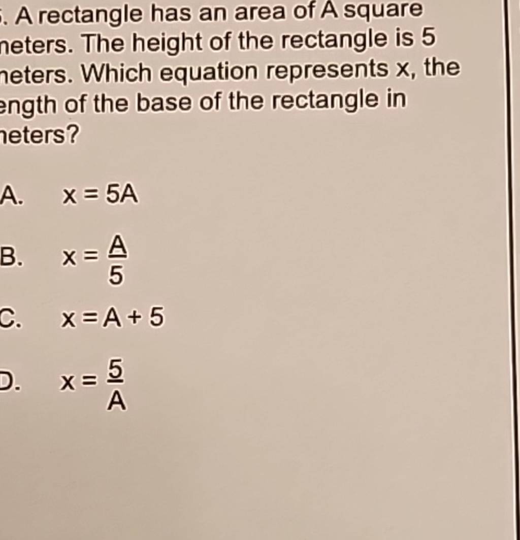A Rectangle Has An Area Of A Square Neters The Height Of The Rectangle I 