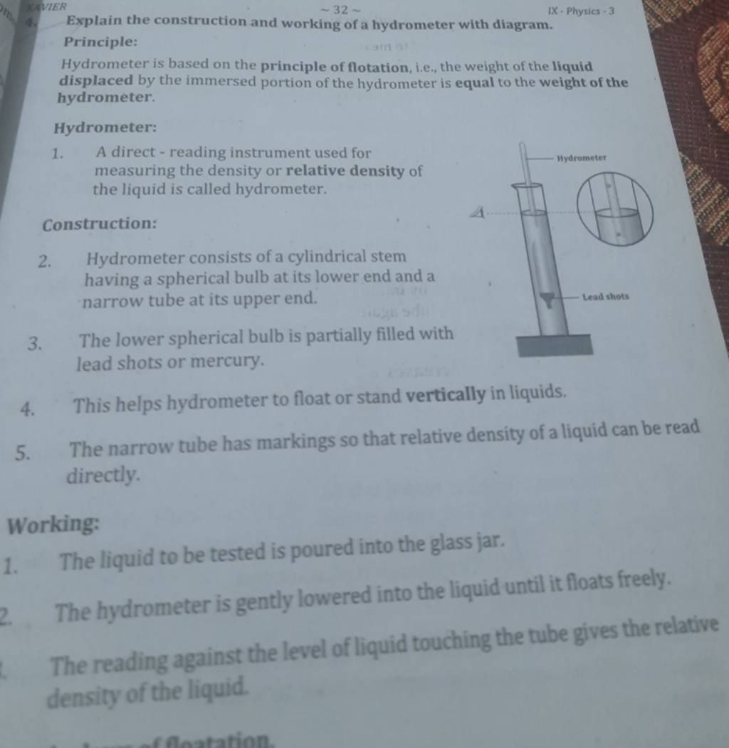 Principle Hydrometer is based on the principle of flotation, i.e., the w..