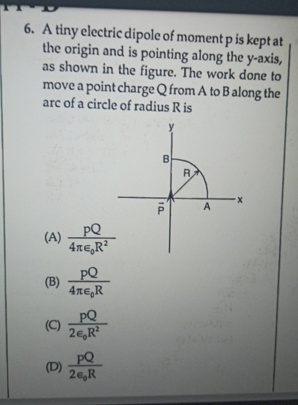 A Tiny Electric Dipole Of Moment P Is Kept At The Origin And Is Pointing