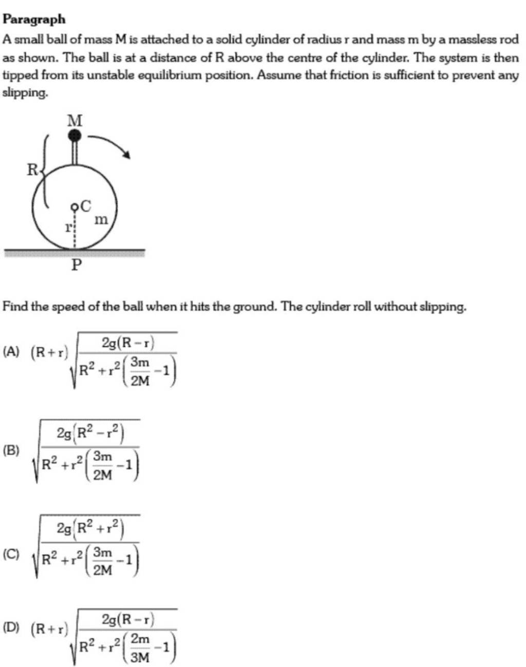 Paragraph A small ball of mass M is attached to a solid cylinder of radiu..