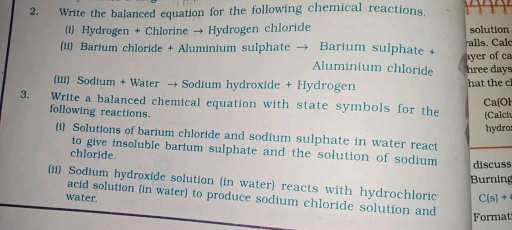 2. Write The Balanced Equation For The Following Chemical Reactions. (i)