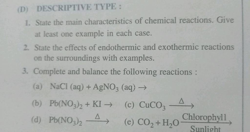 State The Main Characteristics Of Chemical Reactions Give At Least One E