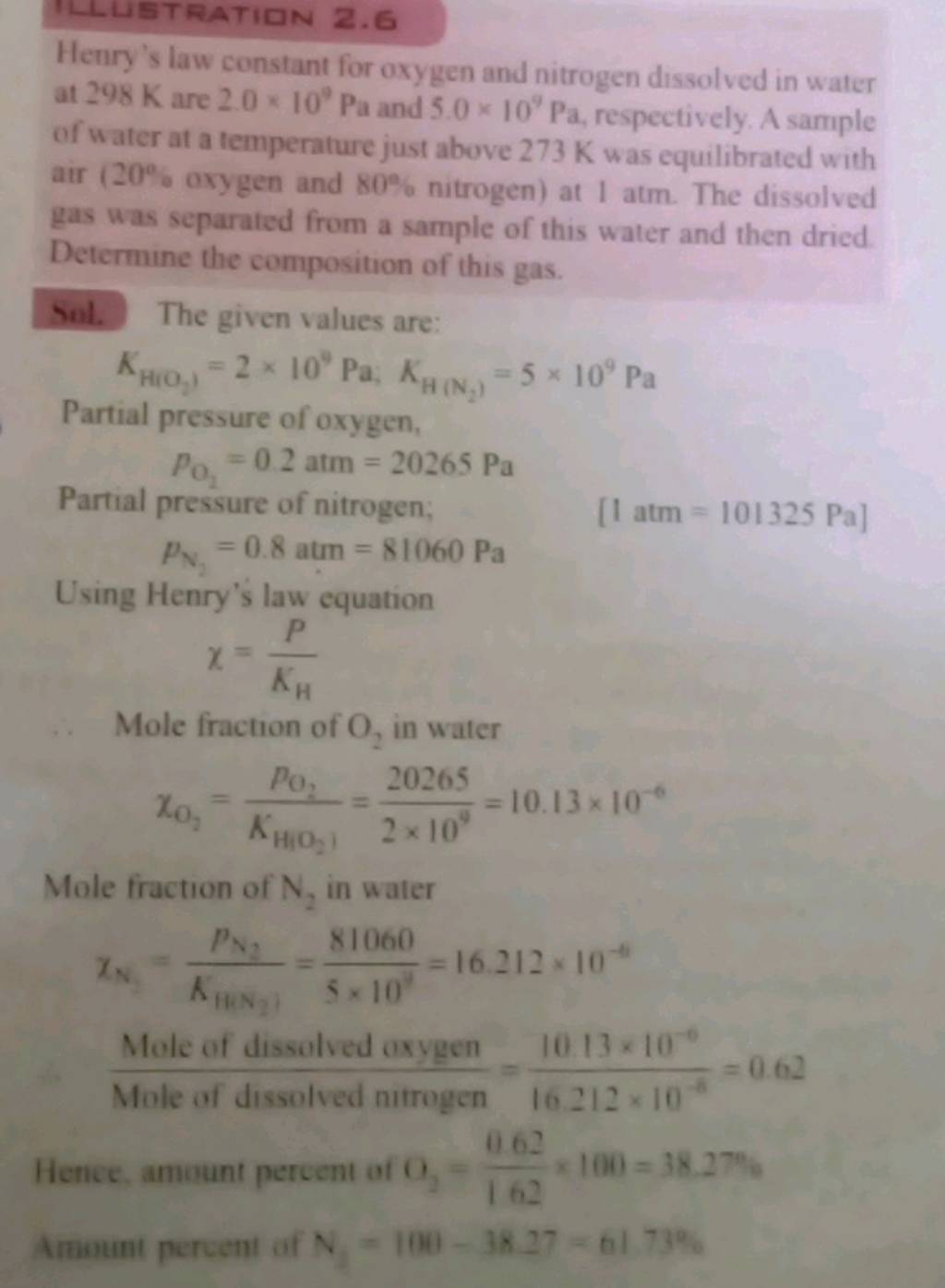 Henrys Law Constant For Oxygen And Nitrogen Dissolved In Water At 298 K