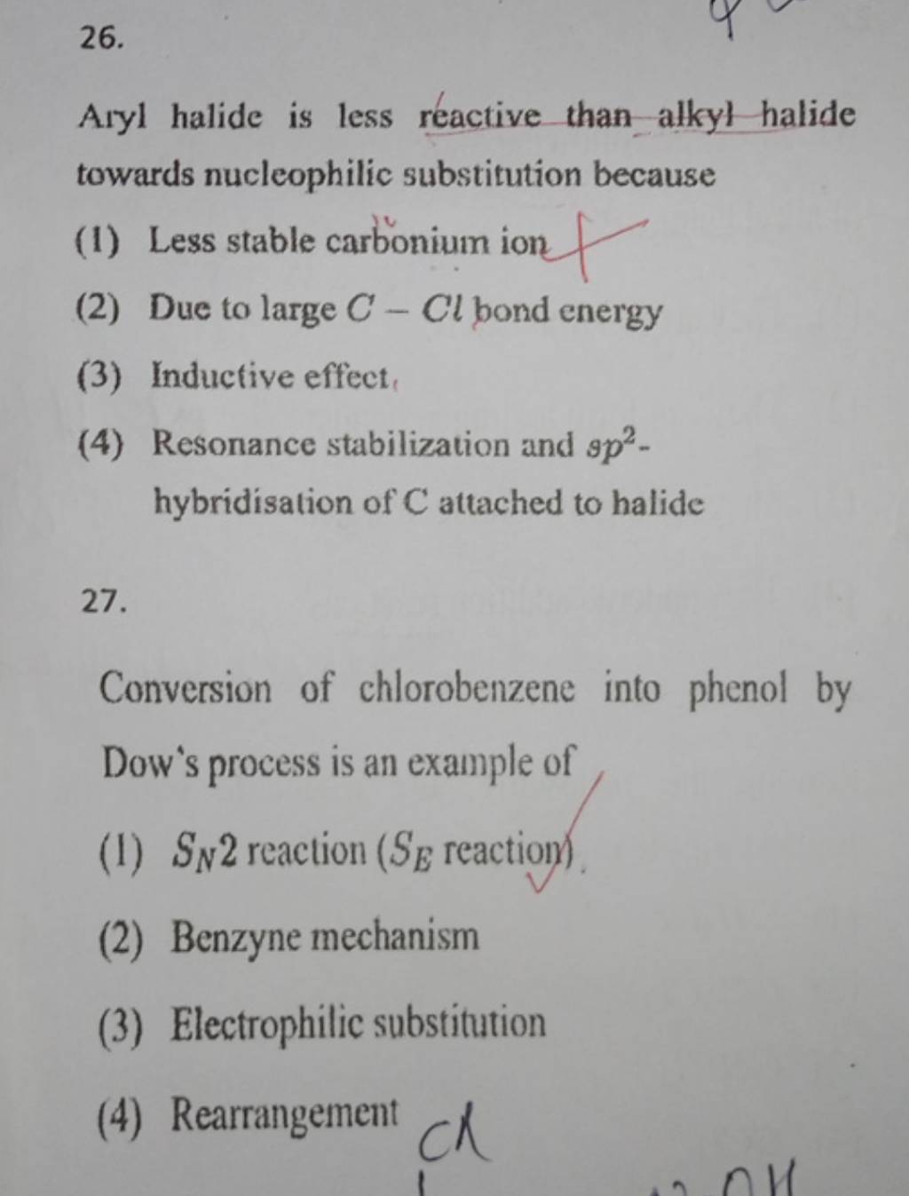Conversion of chlorobenzene into phenol by Dows process is an example of..