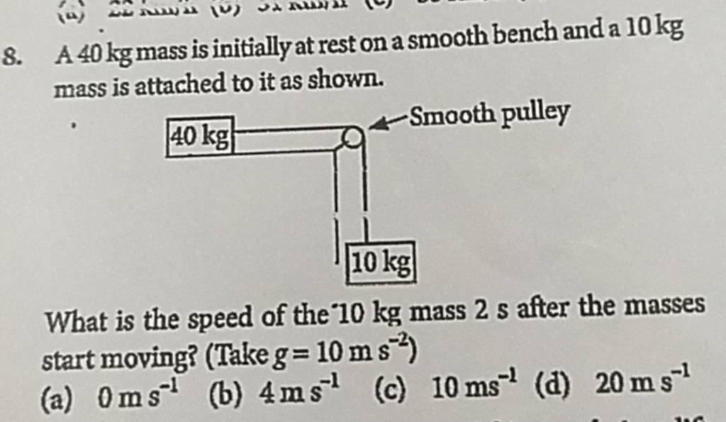 a-40-kg-mass-is-initially-at-rest-on-a-smooth-bench-and-a-10-kg-mass-is-a