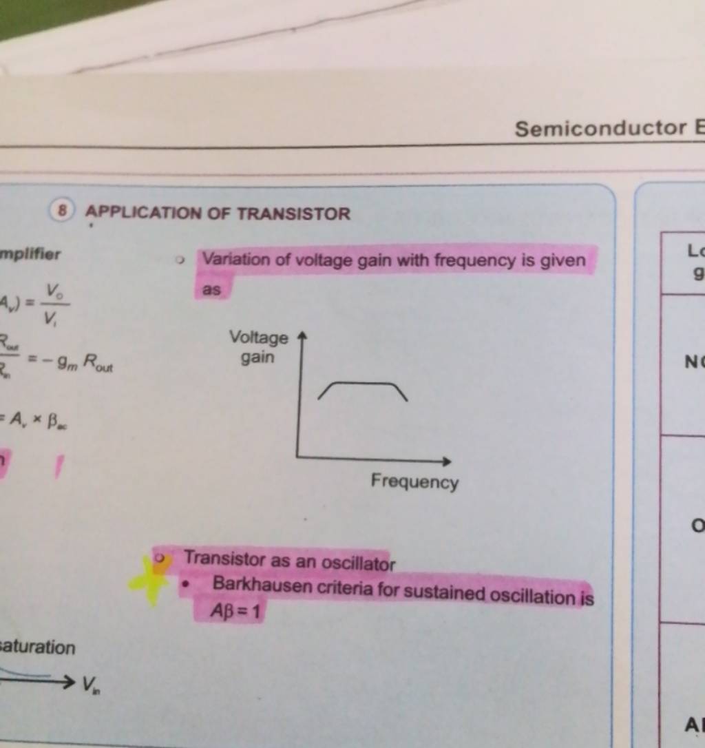 Semiconductor (8) APPLICATION OF TRANSISTOR Variation of voltage gain wit..