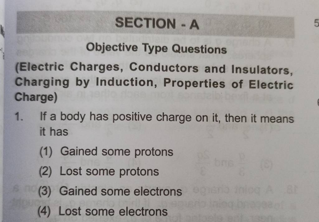 SECTION - A Objective Type Questions (Electric Charges, Conductors and In..