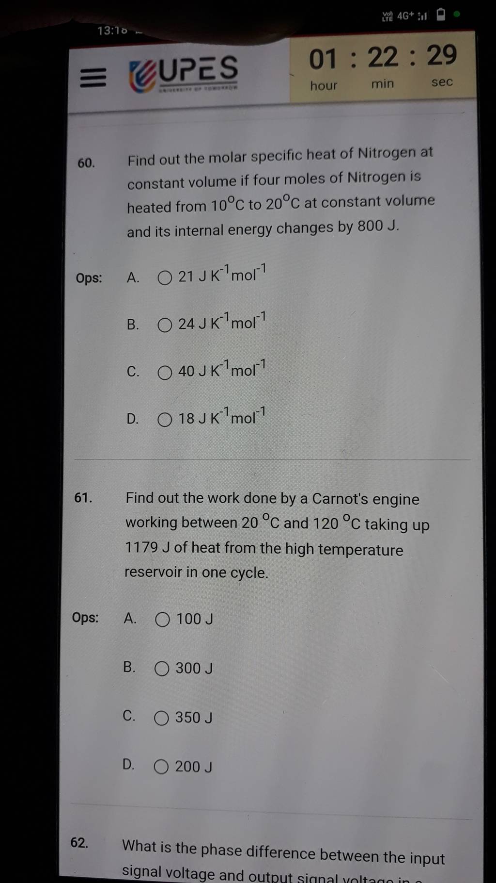 60. Find out the molar specific heat of Nitrogen at constant volume if fo..