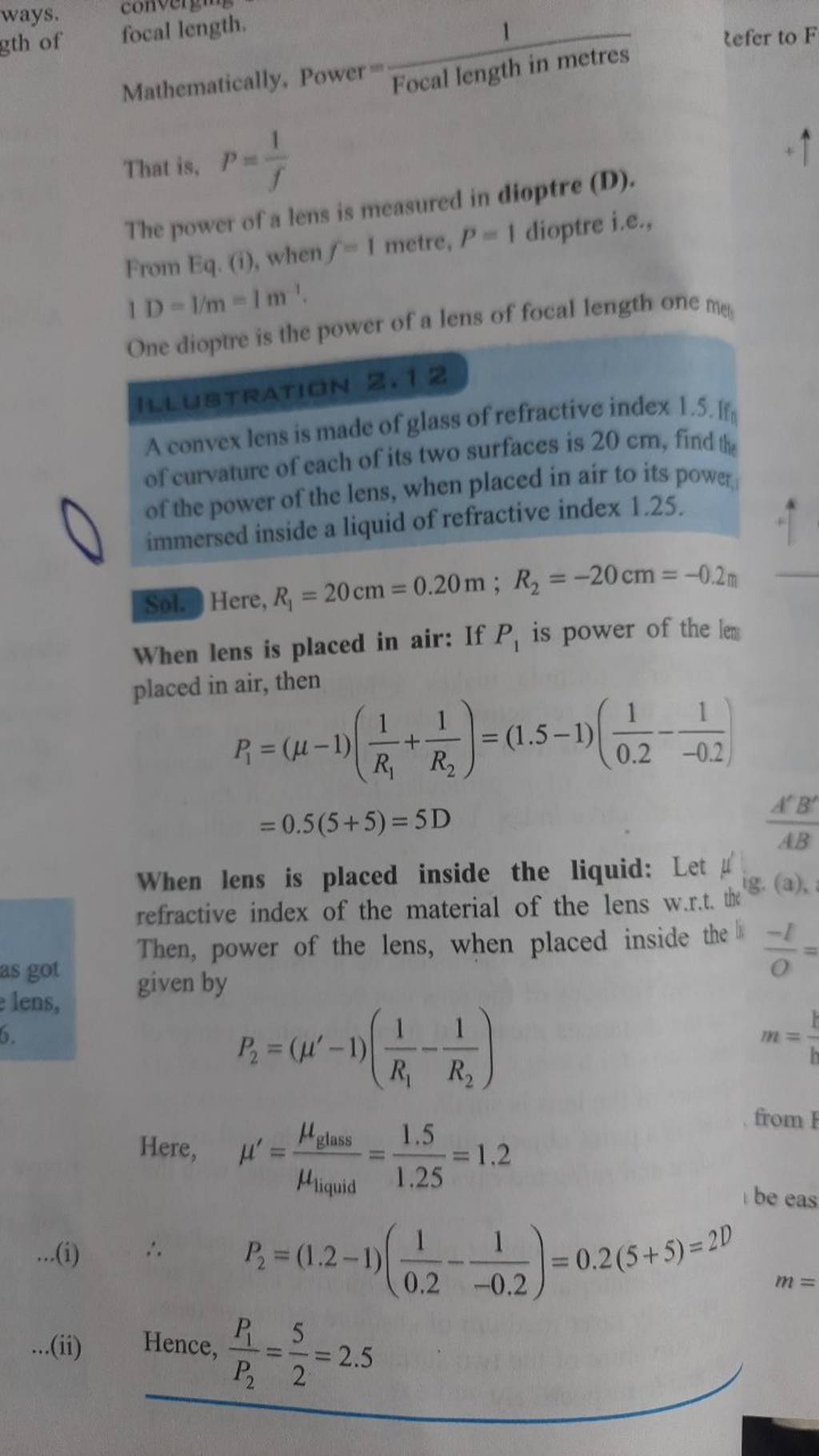 Focal length in metres tefer to F The power of a lens is measured in dio..