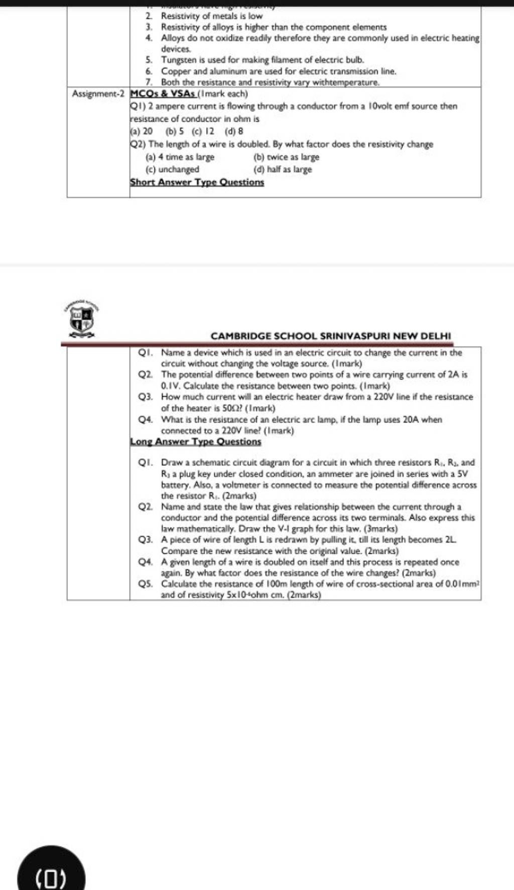 Resistivity of metals is low 3. Resistivity of alloys is higher than the