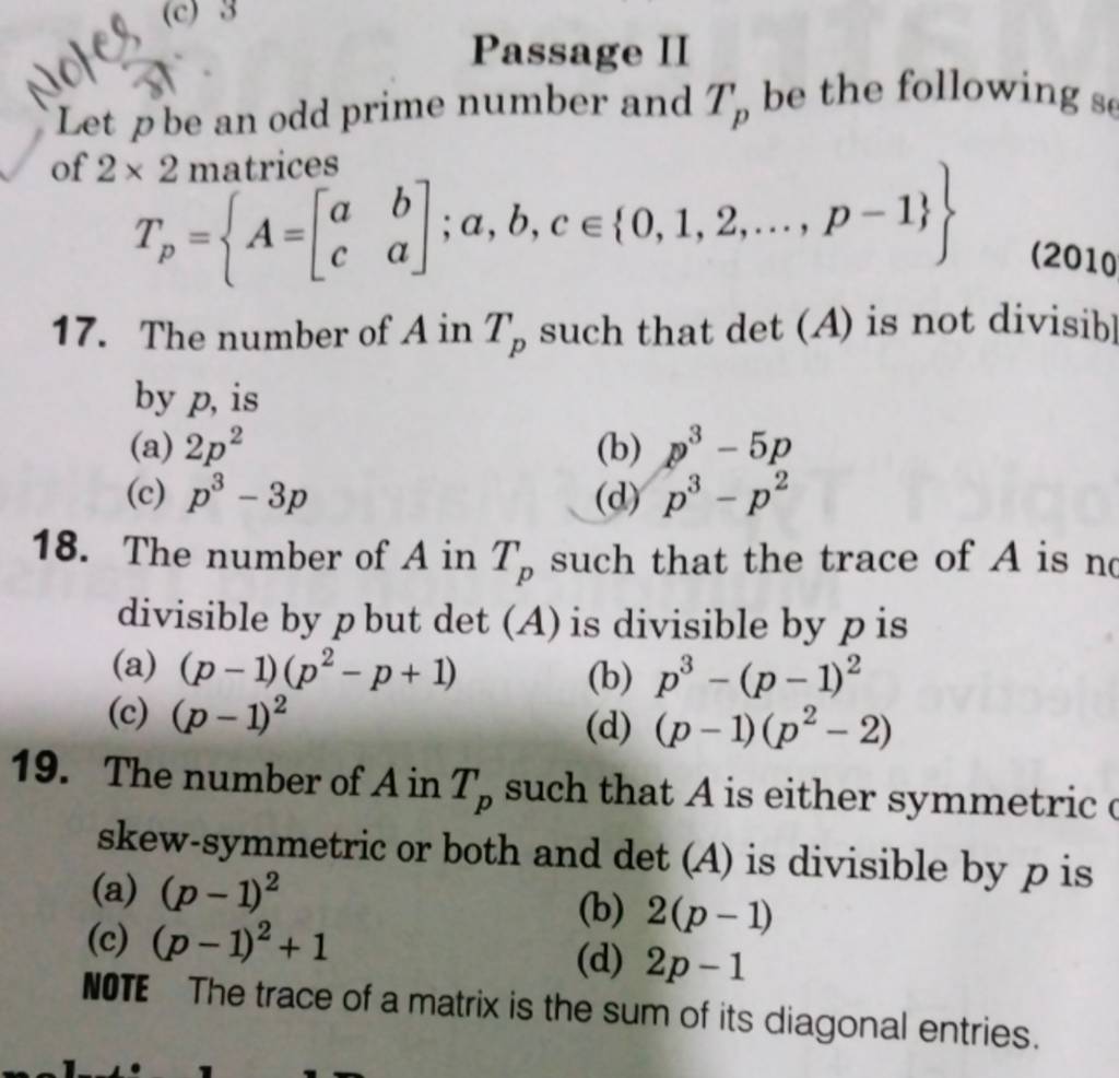 Let P Be An Odd Prime Number And Tp Be The Following Of 2×2 Matrices Tp