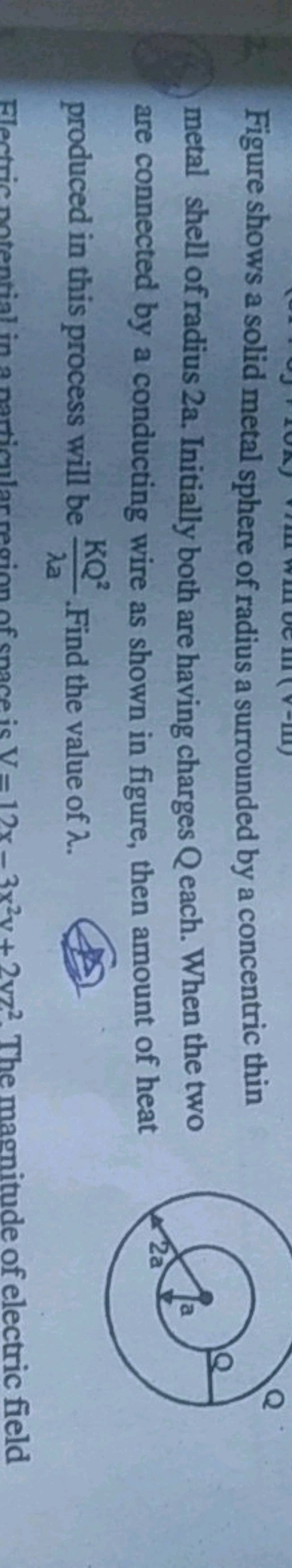 Figure shows a solid metal sphere of radius a surrounded by a concentric