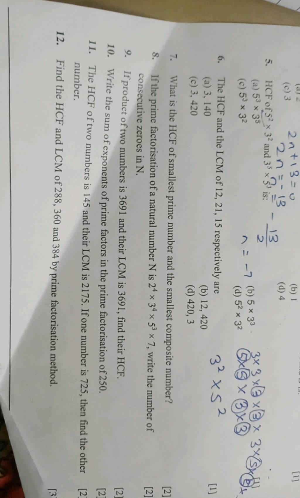 (c) 32n+13=0 HCF Of 52×32 And 35×53 Is: (a) 53×35 (b) 1 [1] (d) 4 (c) 53×..