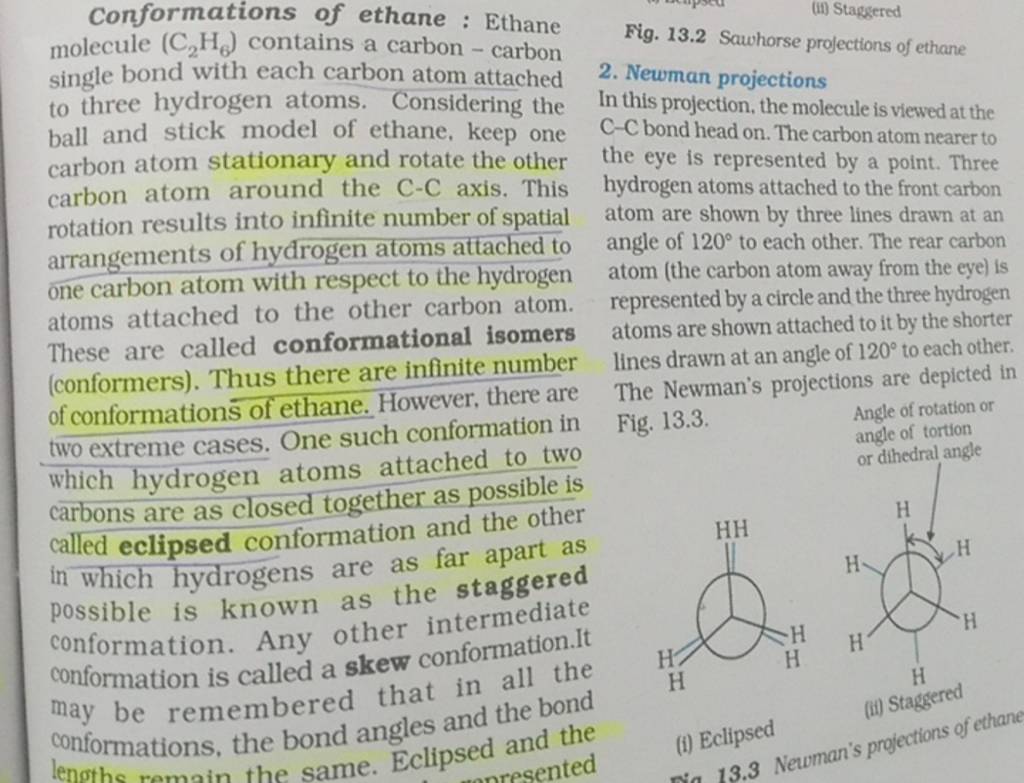 Conformations of ethane : Ethane Fig. 13.2 Sawhorse projections of ethane..