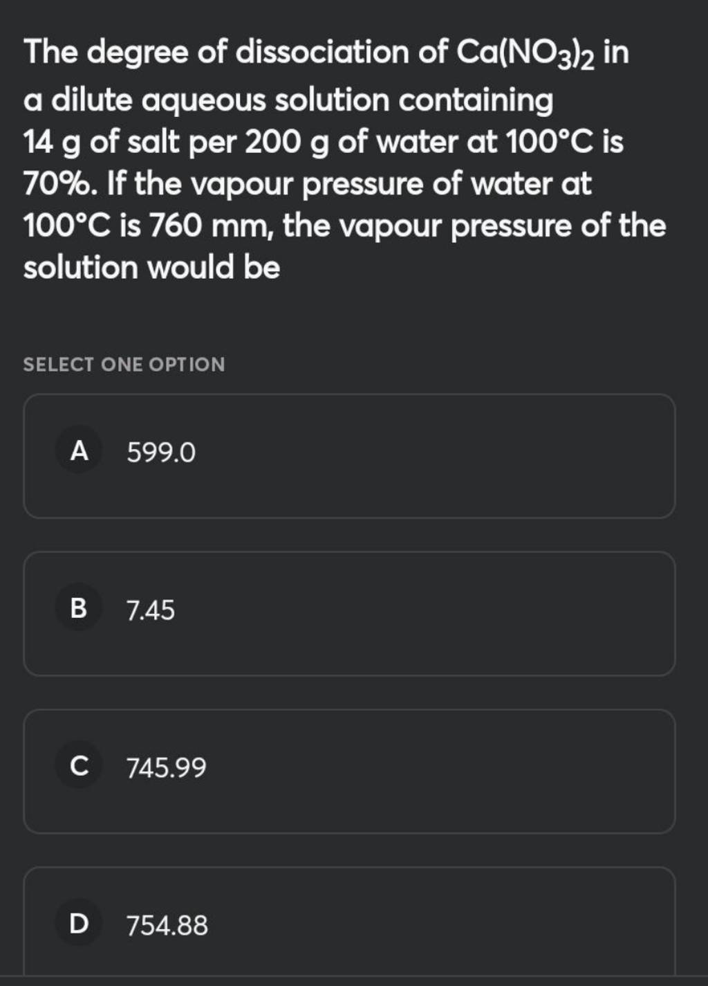 The degree of dissociation of Ca(NO3 )2 in a dilute aqueous solution con..