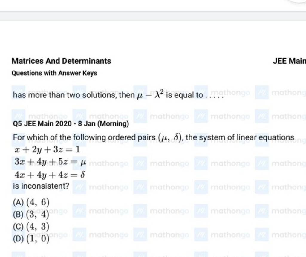 Matrices And Determinants JEE Main Questions with Answer Keys has more th..