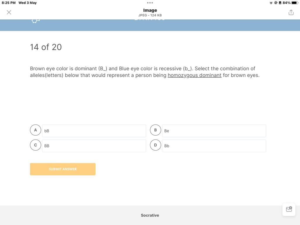 Brown eye color is dominant (B_) and Blue eye color is recessive (b_). Se..