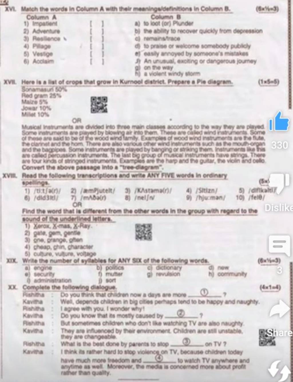 Match the words in Column A with their meaningsldefinitions in Column B.