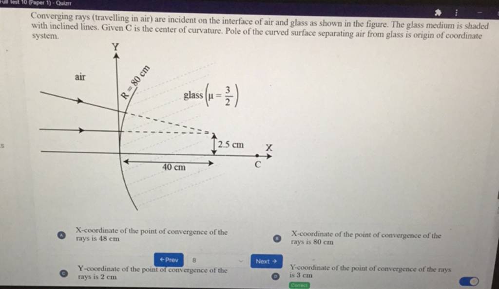 Converging rays (travelling in air) are incident on the interface of air