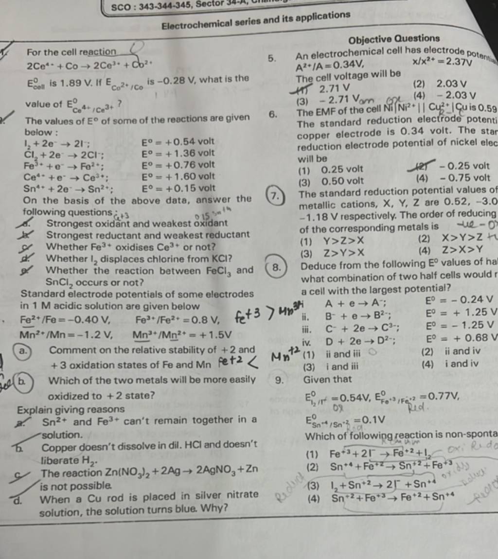 Electrochemical series and its applications For the cell reaction 2Ce4++C..