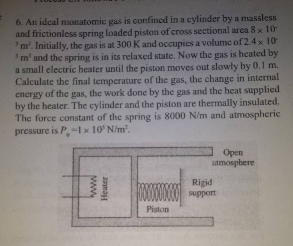 6. An ideal monatomic gas is confined in a cylinder by a massless and fri..