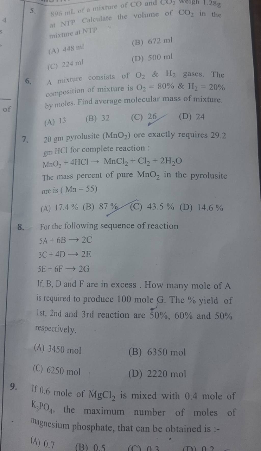 A mixture consists of O2 \& H2 gases. The composition of mixture is O2