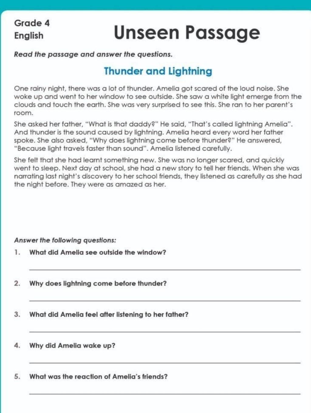 Sample Reading Passage For Grade 1