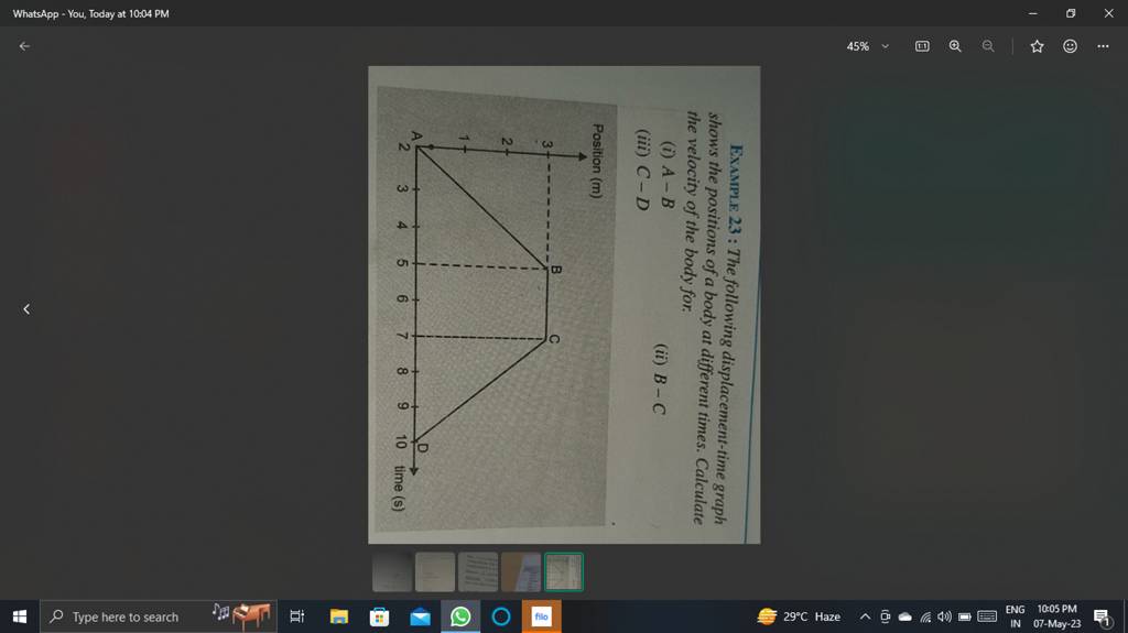 EXAMPLE 23: The following displacement-time graph shows the positions of