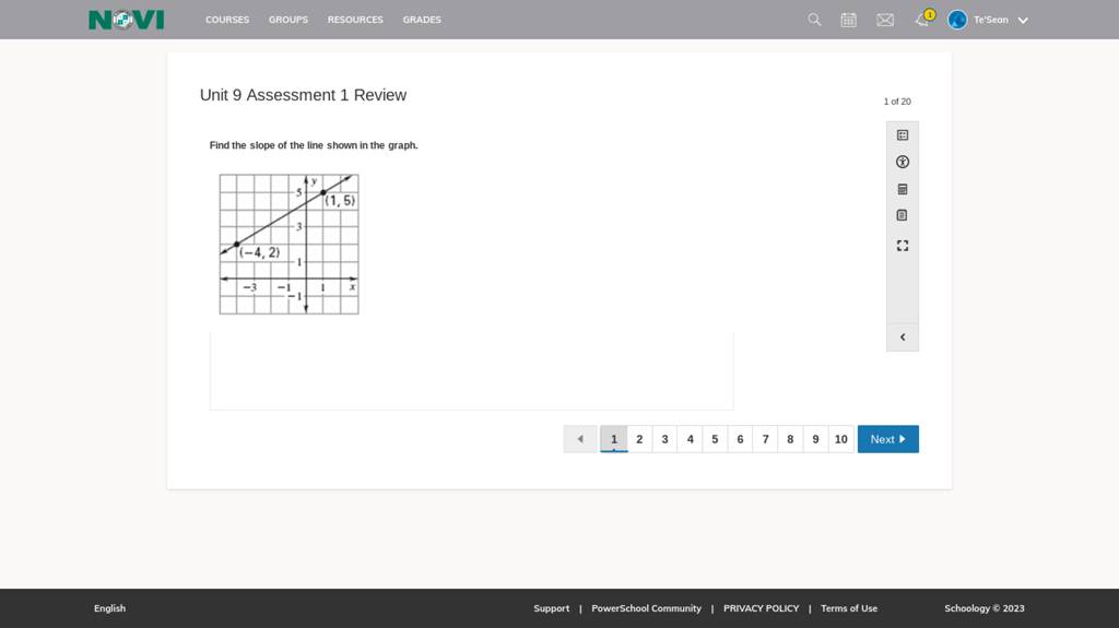 Unit 9 Assessment 1 Review Find the siope of the line shown in the graph...