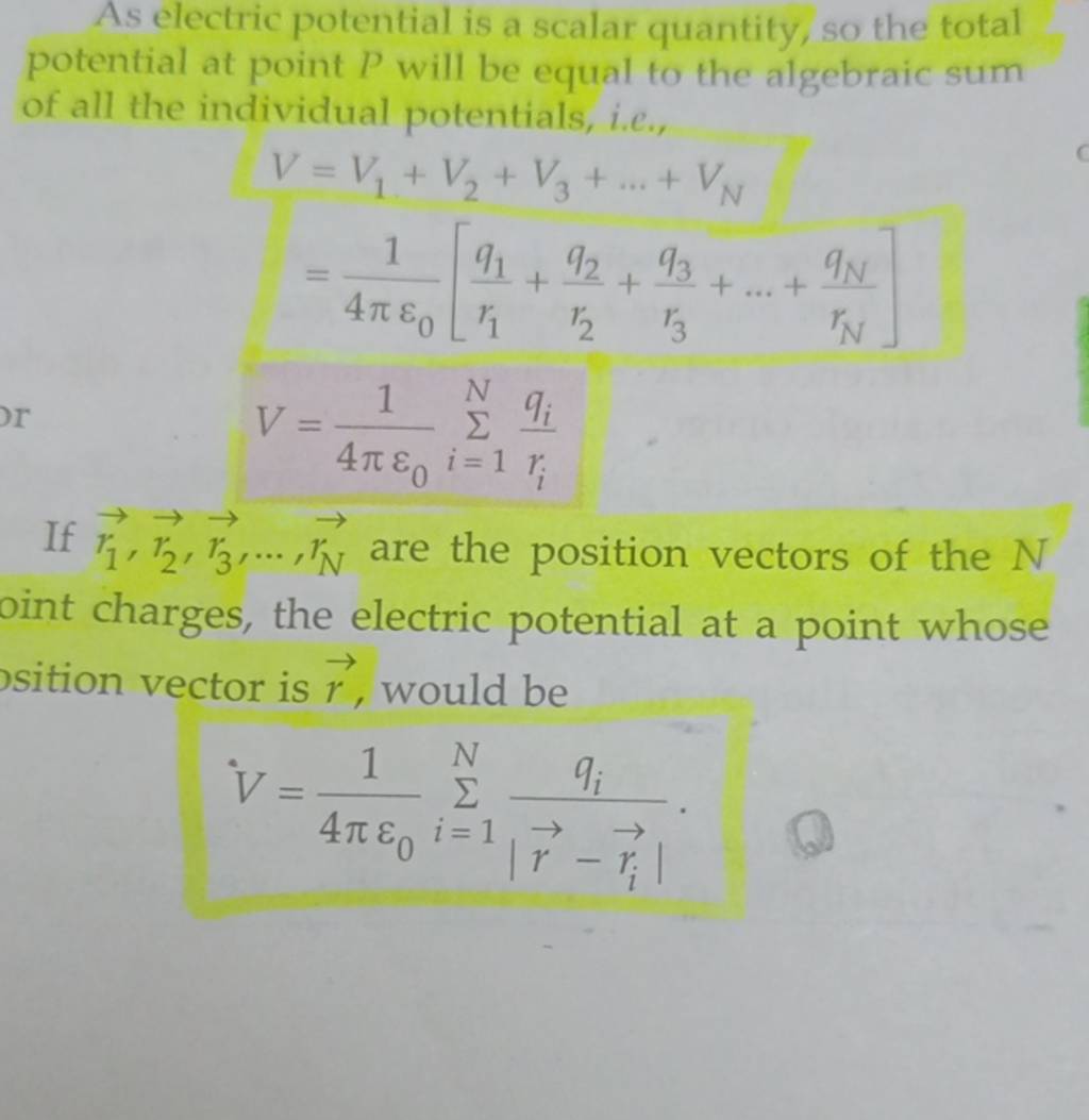 As electric potential is a scalar quantity, so the total potential at poi..