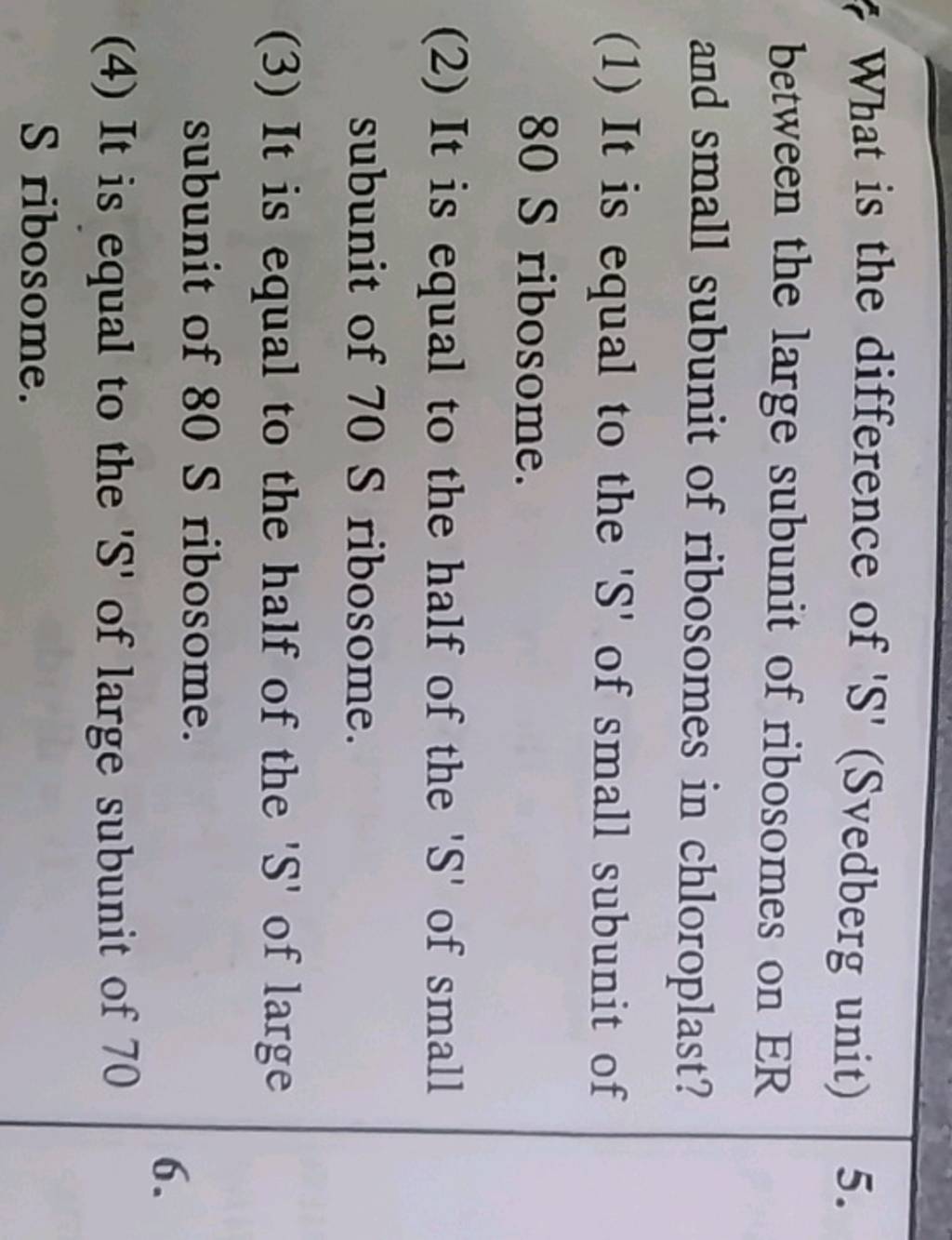 What is the difference of 'S' (Svedberg unit) between the large subunit o..