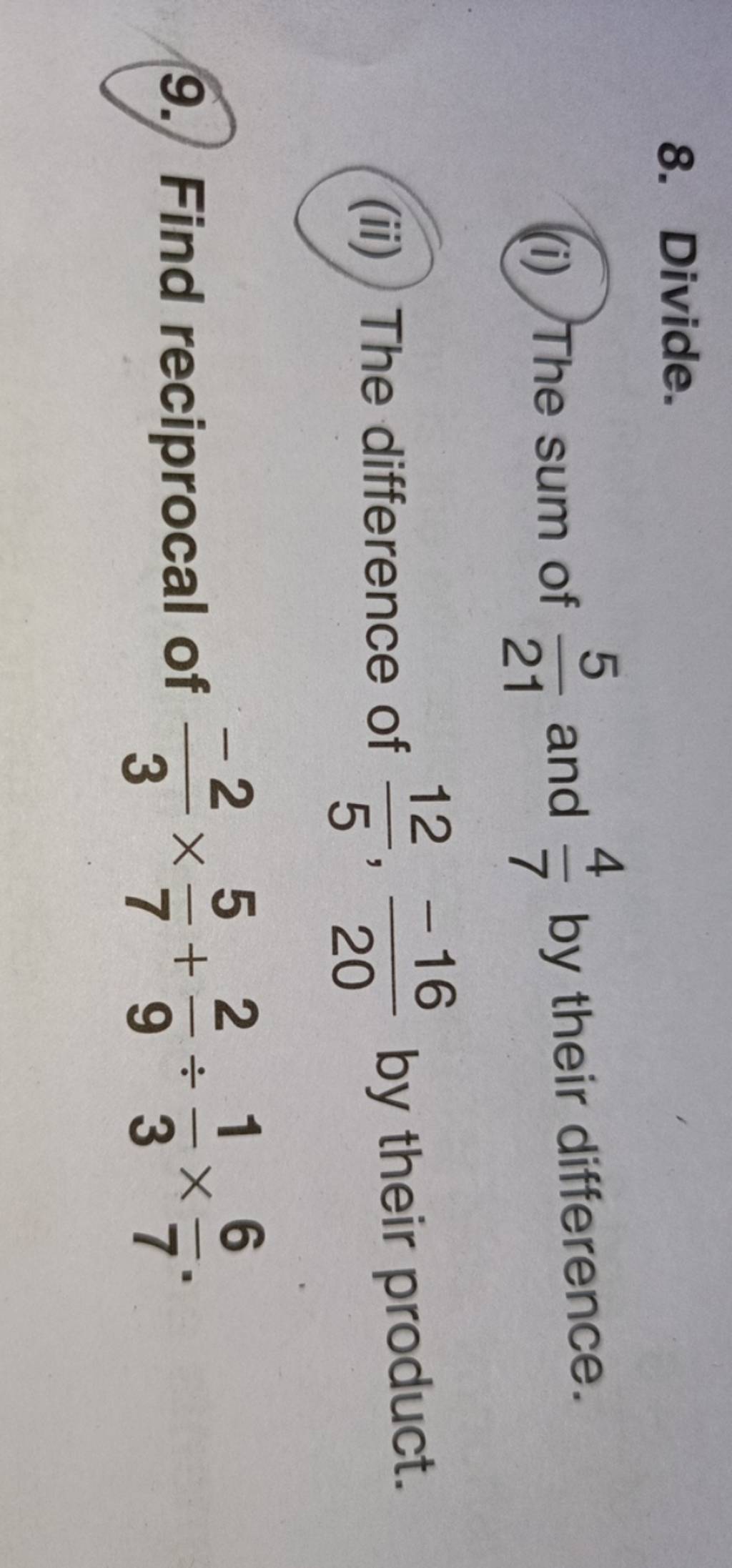 8 Divide I The Sum Of 215 And 74 By Their Difference Ii The Diff 8 Divide I The Sum Of 215 And 74 By Their Difference Ii The Diff