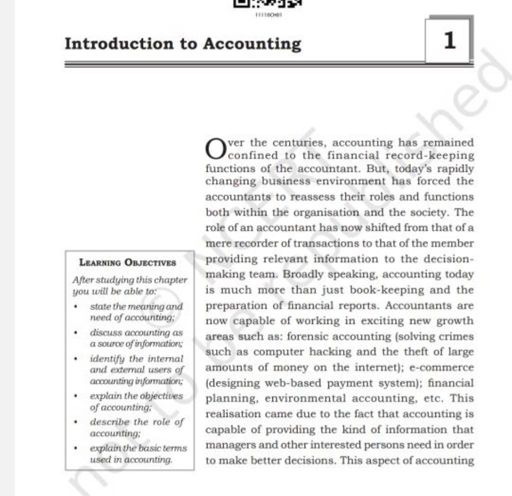 Introduction to Accounting 1 Learning ObJectives After studying this chap..