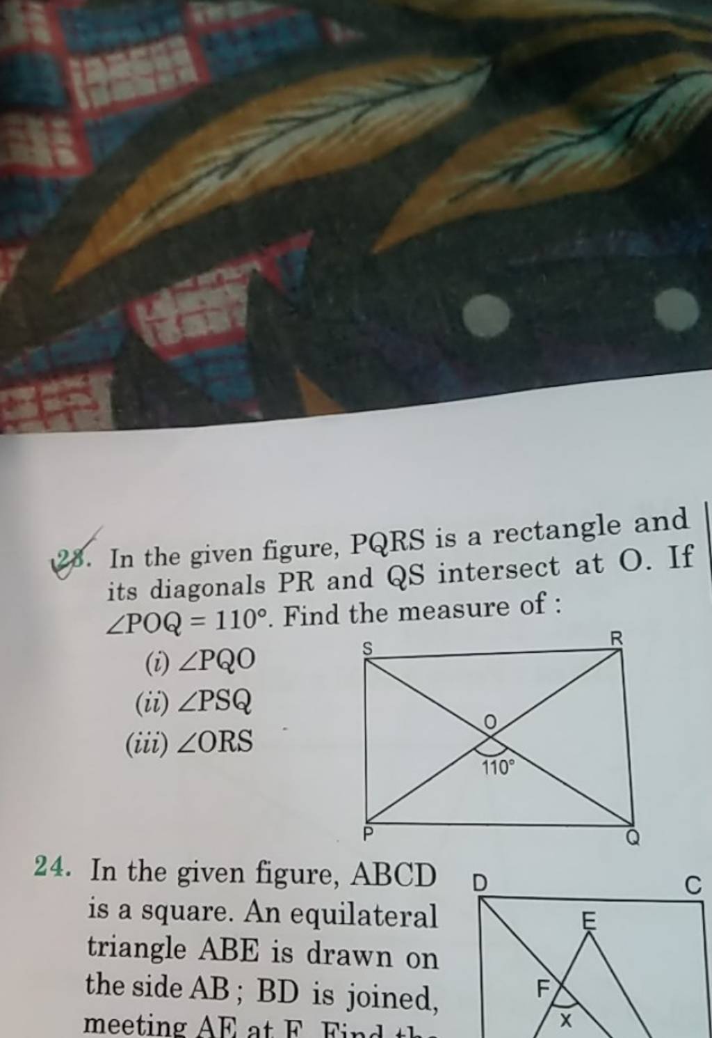 28 In The Given Figure Pqrs Is A Rectangle And Its Diagonals Pr And Qs 3536