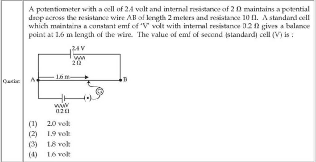 Question A potentiometer with a cell of 2.4 volt and internal resistance..