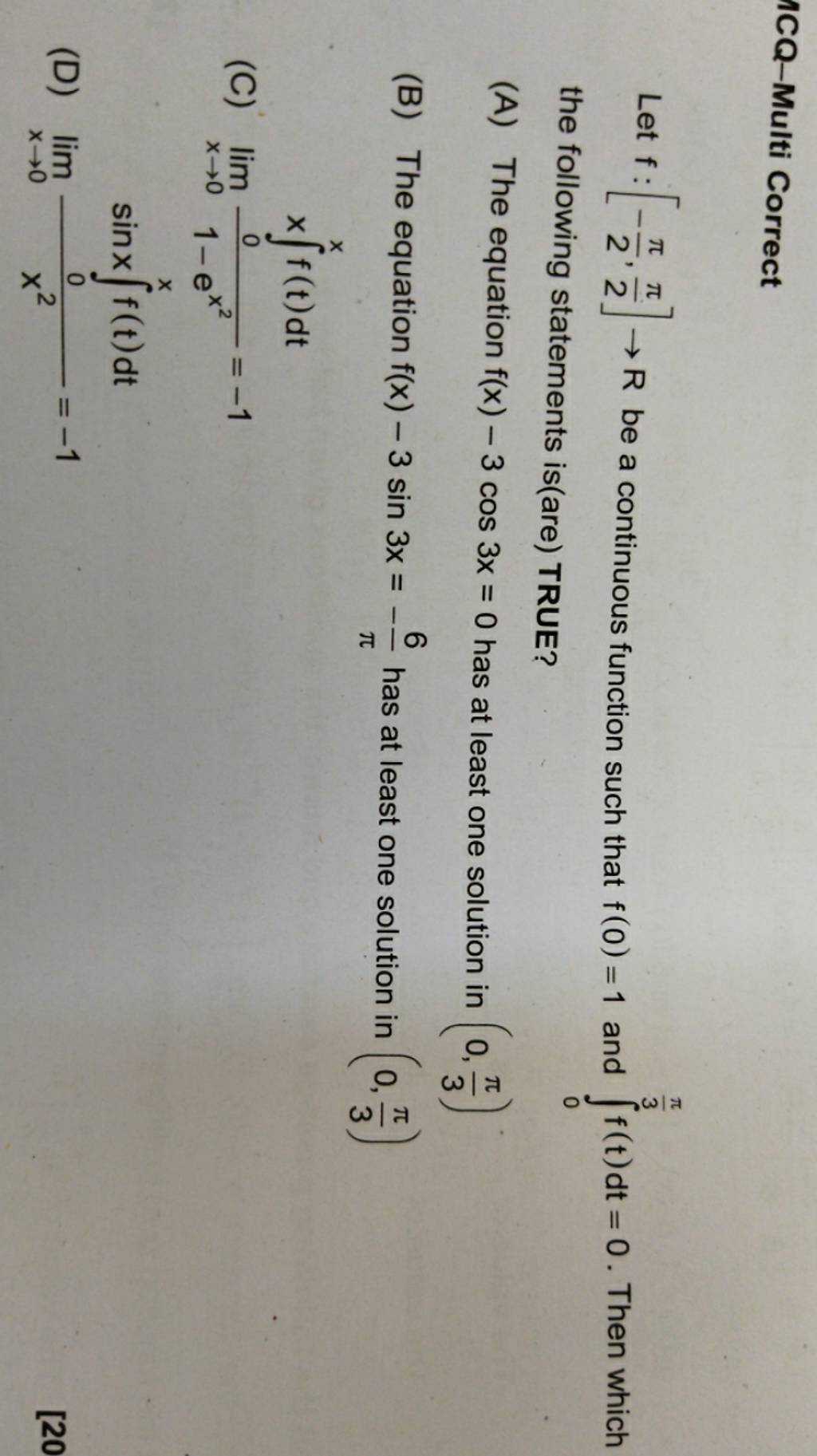 Icq Multi Correct Let F [−2π 2π ]→r Be A Continuous Function Such That F