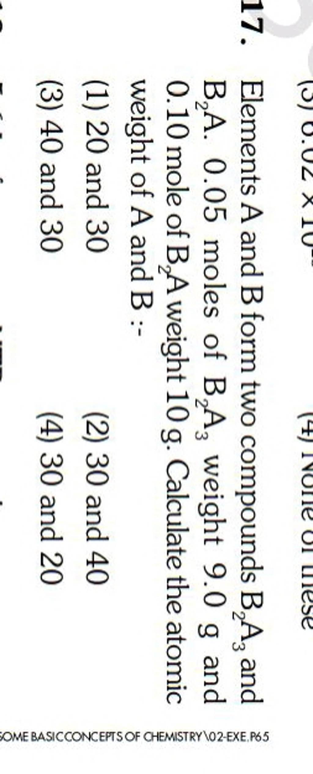 Elements A And B Form Two Compounds B2 A3 And B2 A. 0.05 Moles Of B2